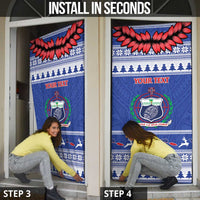 Personalised Toa Samoa Rugby Christmas Door Cover Ula Fala Samoan Pattern Blue - Polynesian Pride