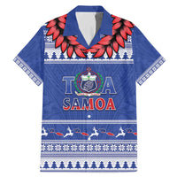 Personalised Toa Samoa Rugby Christmas Family Matching Mermaid Dress and Hawaiian Shirt Ula Fala Samoan Pattern Blue - Polynesian Pride
