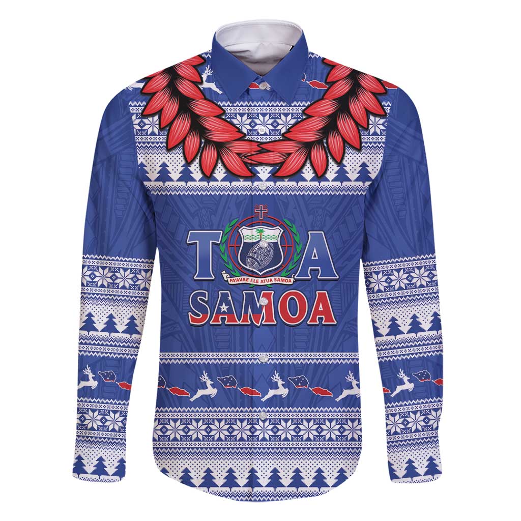 Personalised Toa Samoa Rugby Christmas Family Matching Mermaid Dress and Hawaiian Shirt Ula Fala Samoan Pattern Blue - Polynesian Pride