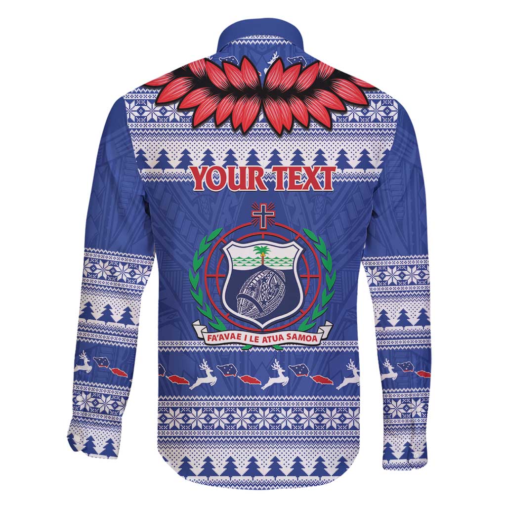 Personalised Toa Samoa Rugby Christmas Family Matching Mermaid Dress and Hawaiian Shirt Ula Fala Samoan Pattern Blue - Polynesian Pride