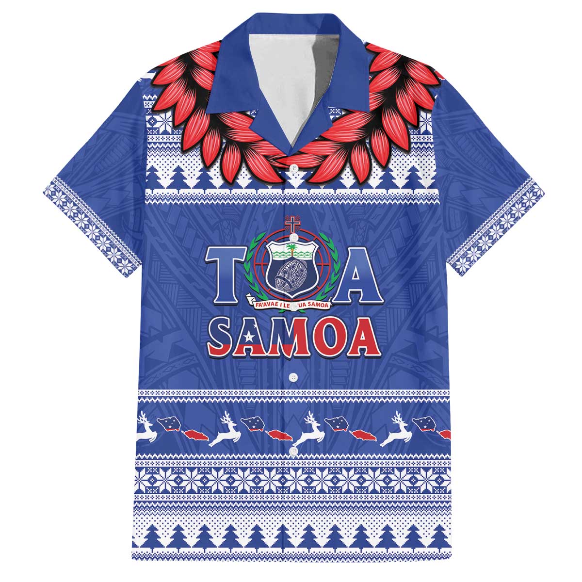 Personalised Toa Samoa Rugby Christmas Family Matching Off The Shoulder Long Sleeve Dress and Hawaiian Shirt Ula Fala Samoan Pattern Blue - Polynesian Pride