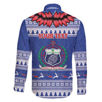 Personalised Toa Samoa Rugby Christmas Family Matching Summer Maxi Dress and Hawaiian Shirt Ula Fala Samoan Pattern Blue - Polynesian Pride