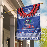 Toa Samoa Rugby Christmas Garden Flag Ula Fala Samoan Pattern Blue - Polynesian Pride