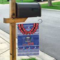 Toa Samoa Rugby Christmas Garden Flag Ula Fala Samoan Pattern Blue - Polynesian Pride