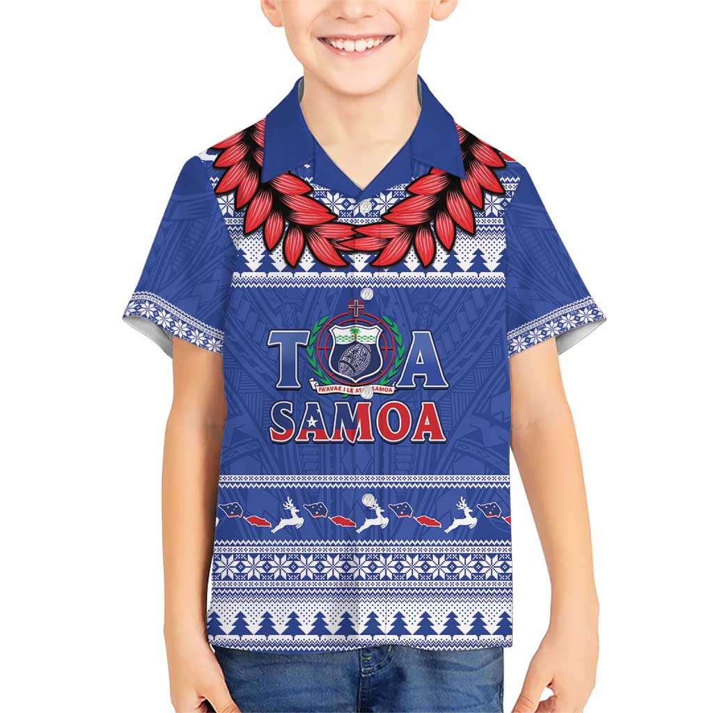 Personalised Toa Samoa Rugby Christmas Hawaiian Shirt Ula Fala Samoan Pattern Blue - Polynesian Pride