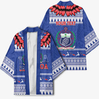 Personalised Toa Samoa Rugby Christmas Kimono Ula Fala Samoan Pattern Blue - Polynesian Pride