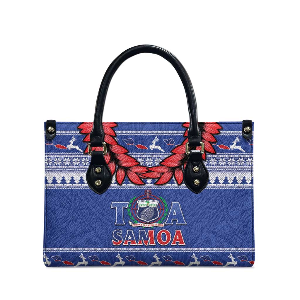 Toa Samoa Rugby Christmas Leather Bag Ula Fala Samoan Pattern Blue - Polynesian Pride