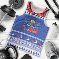 Personalised Toa Samoa Rugby Christmas Men Tank Top Ula Fala Samoan Pattern Blue - Polynesian Pride