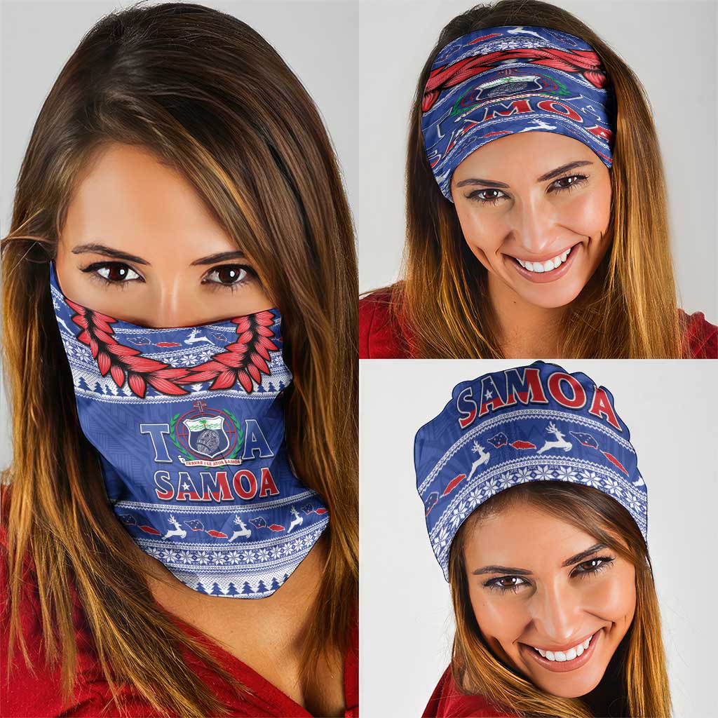 Toa Samoa Rugby Christmas Neck Gaiter Ula Fala Samoan Pattern Blue - Polynesian Pride
