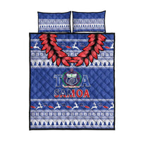 Toa Samoa Rugby Christmas Quilt Bed Set Ula Fala Samoan Pattern Blue - Polynesian Pride