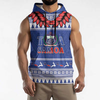 Personalised Toa Samoa Rugby Christmas Sleeveless Hoodie Ula Fala Samoan Pattern Blue - Polynesian Pride