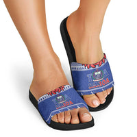 Toa Samoa Rugby Christmas Slide Sandals Ula Fala Samoan Pattern Blue - Polynesian Pride