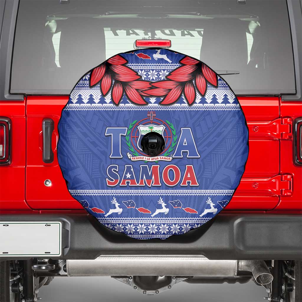 Toa Samoa Rugby Christmas Spare Tire Cover Ula Fala Samoan Pattern Blue - Polynesian Pride