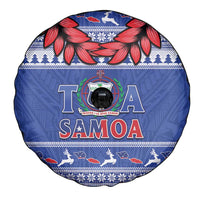 Toa Samoa Rugby Christmas Spare Tire Cover Ula Fala Samoan Pattern Blue - Polynesian Pride