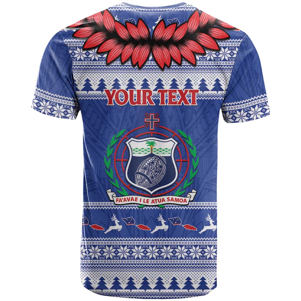 Personalised Toa Samoa Rugby Christmas T Shirt Ula Fala Samoan Pattern Blue - Polynesian Pride