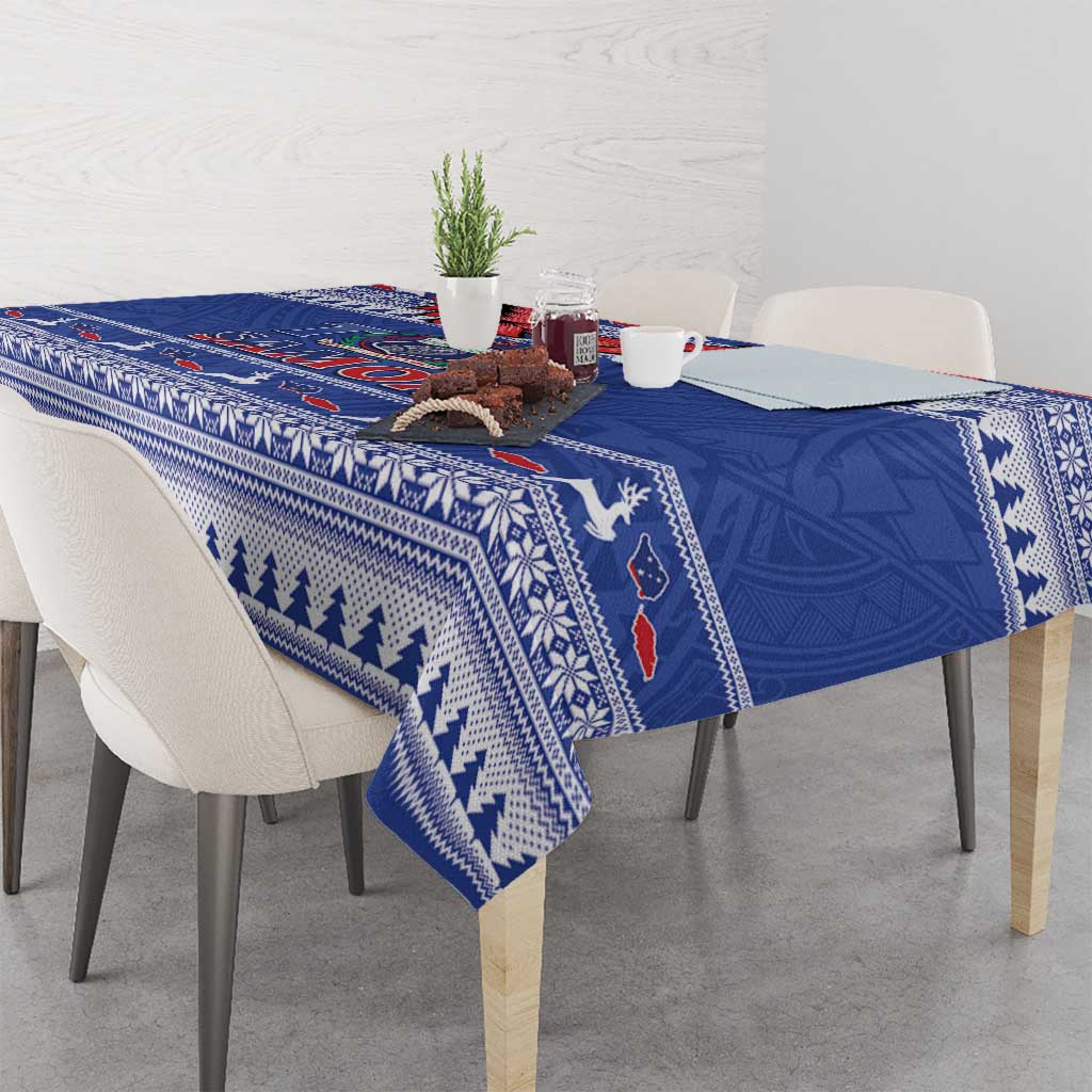 Toa Samoa Rugby Christmas Tablecloth Ula Fala Samoan Pattern Blue - Polynesian Pride
