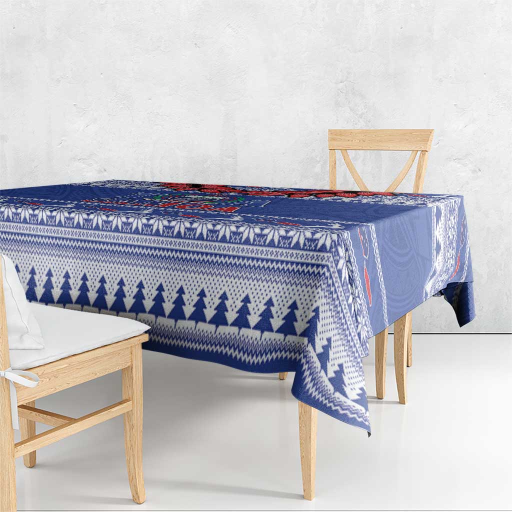 Toa Samoa Rugby Christmas Tablecloth Ula Fala Samoan Pattern Blue - Polynesian Pride