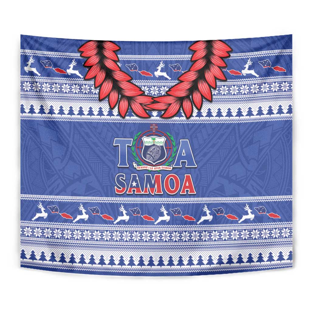 Toa Samoa Rugby Christmas Tapestry Ula Fala Samoan Pattern Blue - Polynesian Pride