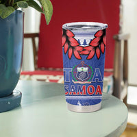 Toa Samoa Rugby Christmas Tumbler Cup Ula Fala Samoan Pattern Blue - Polynesian Pride