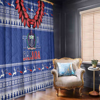 Toa Samoa Rugby Christmas Window Curtain Ula Fala Samoan Pattern Blue - Polynesian Pride