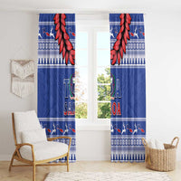 Toa Samoa Rugby Christmas Window Curtain Ula Fala Samoan Pattern Blue - Polynesian Pride