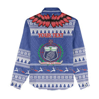 Personalised Toa Samoa Rugby Christmas Women Casual Shirt Ula Fala Samoan Pattern Blue - Polynesian Pride