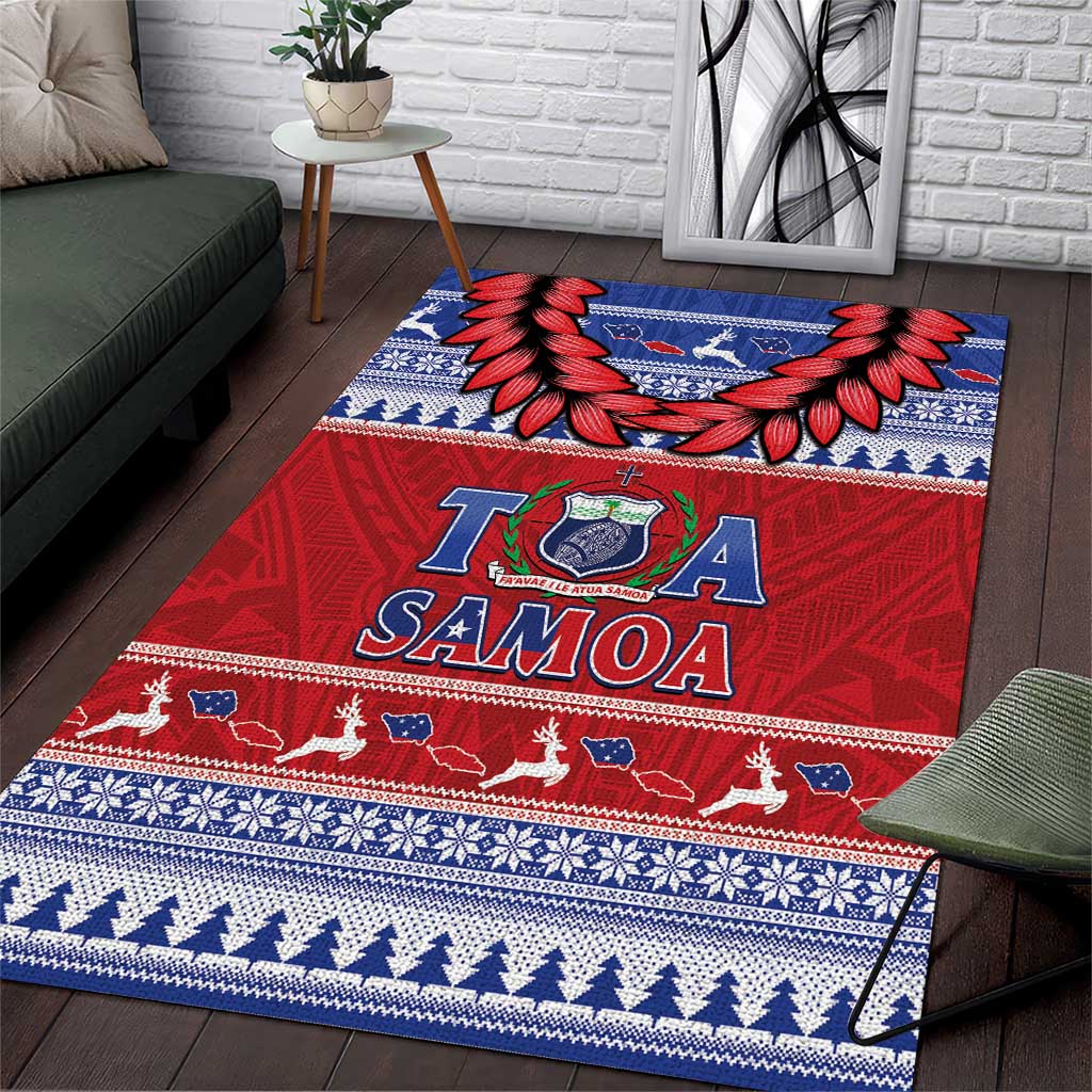 Toa Samoa Rugby Christmas Area Rug Ula Fala Samoan Pattern Red - Polynesian Pride