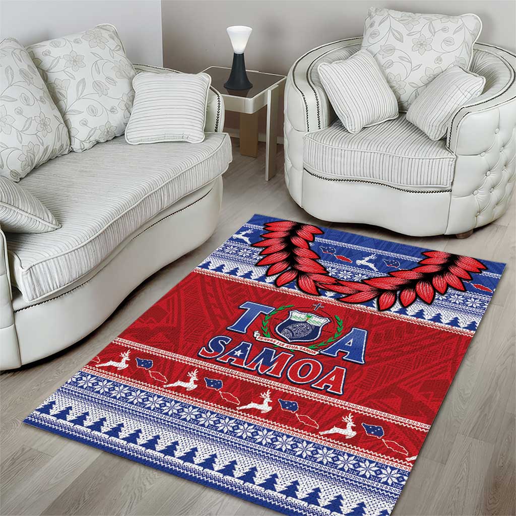 Toa Samoa Rugby Christmas Area Rug Ula Fala Samoan Pattern Red - Polynesian Pride