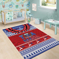 Toa Samoa Rugby Christmas Area Rug Ula Fala Samoan Pattern Red - Polynesian Pride