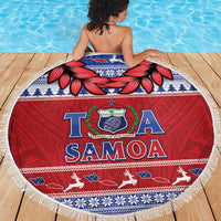 Toa Samoa Rugby Christmas Beach Blanket Ula Fala Samoan Pattern Red - Polynesian Pride