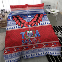 Toa Samoa Rugby Christmas Bedding Set Ula Fala Samoan Pattern Red - Polynesian Pride