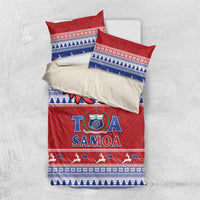 Toa Samoa Rugby Christmas Bedding Set Ula Fala Samoan Pattern Red - Polynesian Pride