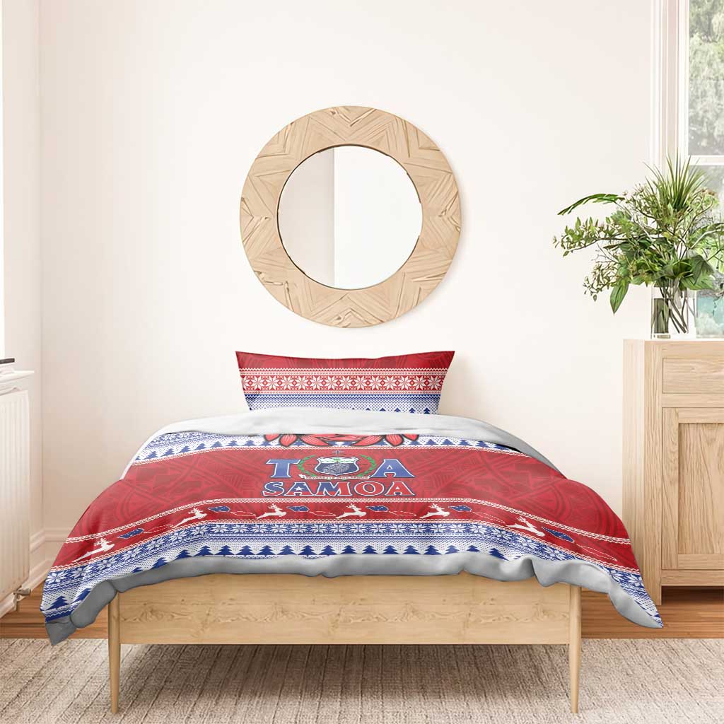Toa Samoa Rugby Christmas Bedding Set Ula Fala Samoan Pattern Red - Polynesian Pride