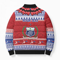 Personalised Toa Samoa Rugby Christmas Bomber Puffer Jacket Ula Fala Samoan Pattern Red - Polynesian Pride