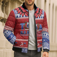 Personalised Toa Samoa Rugby Christmas Bomber Puffer Jacket Ula Fala Samoan Pattern Red - Polynesian Pride