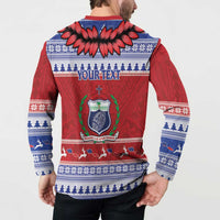 Personalised Toa Samoa Rugby Christmas Button Sweatshirt Ula Fala Samoan Pattern Red - Polynesian Pride