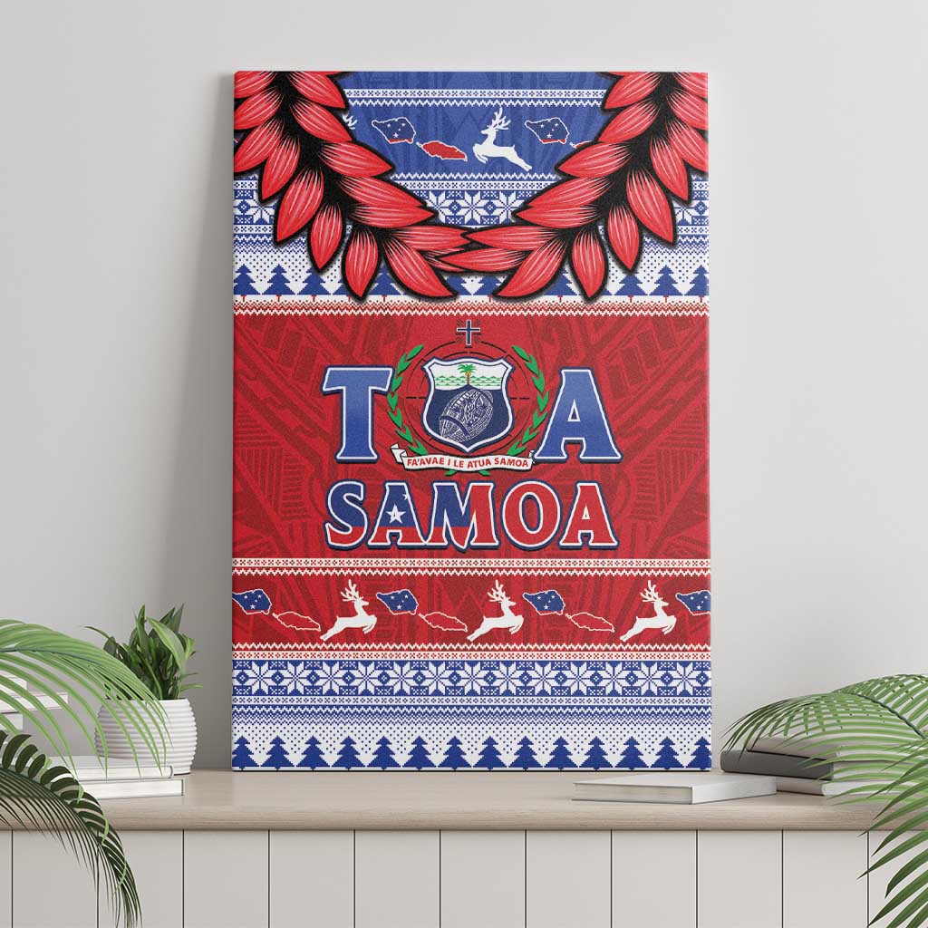 Toa Samoa Rugby Christmas Canvas Wall Art Ula Fala Samoan Pattern Red - Polynesian Pride