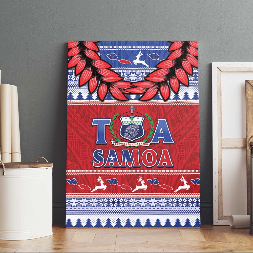 Toa Samoa Rugby Christmas Canvas Wall Art Ula Fala Samoan Pattern Red - Polynesian Pride