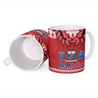 Toa Samoa Rugby Christmas Ceramic Mug Ula Fala Samoan Pattern Red - Polynesian Pride