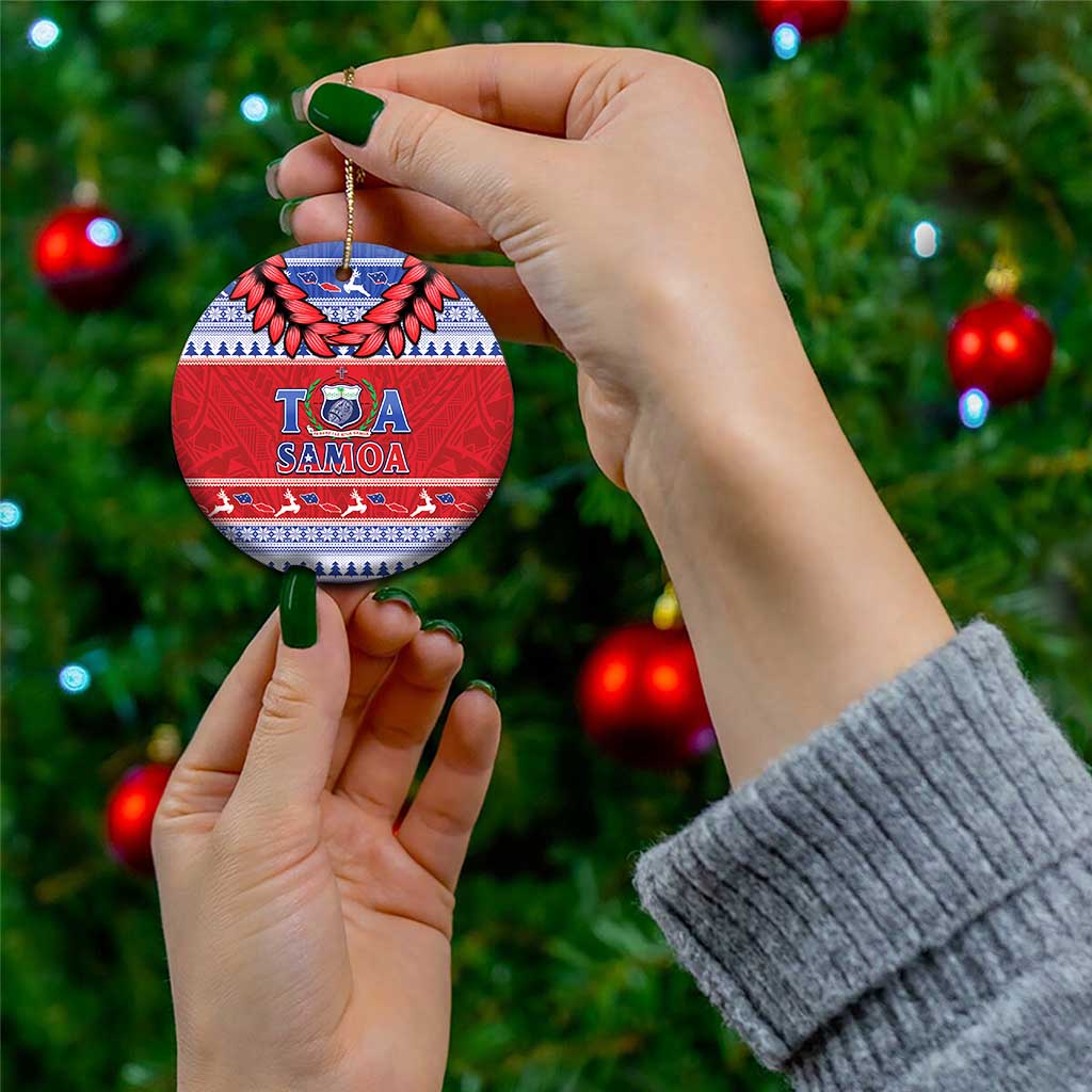 Toa Samoa Rugby Christmas Ceramic Ornament Ula Fala Samoan Pattern Red - Polynesian Pride