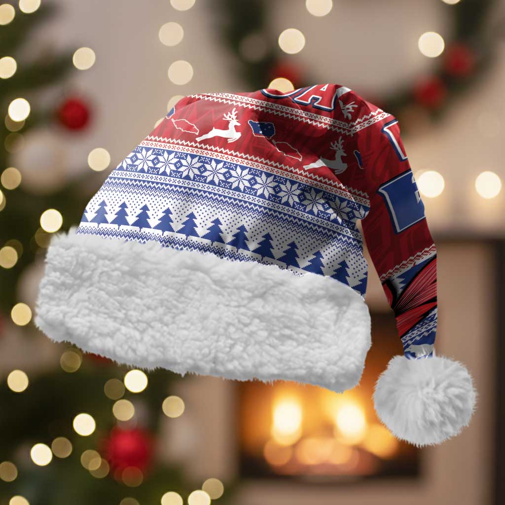 Toa Samoa Rugby Christmas Santa Hat Ula Fala Samoan Pattern Red - Polynesian Pride