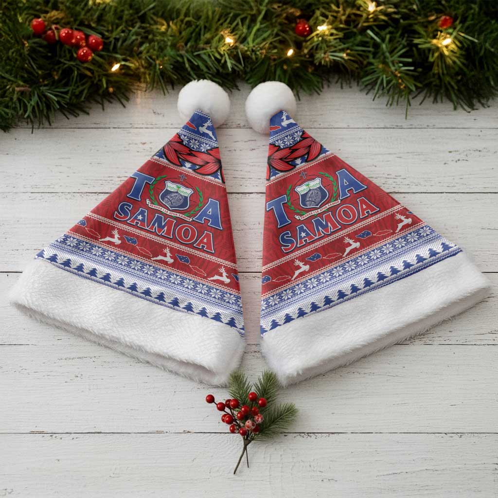 Toa Samoa Rugby Christmas Santa Hat Ula Fala Samoan Pattern Red - Polynesian Pride