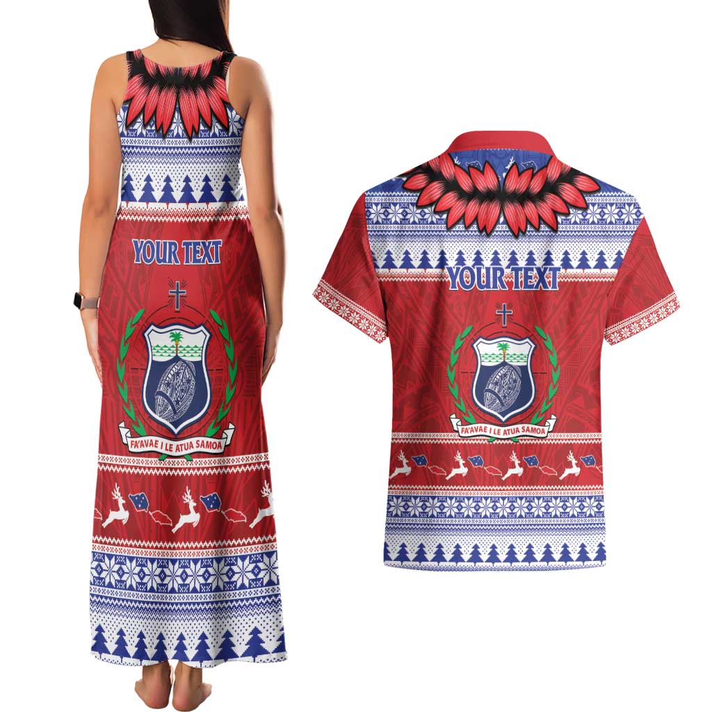 Personalised Toa Samoa Rugby Christmas Couples Matching Tank Maxi Dress and Hawaiian Shirt Ula Fala Samoan Pattern Red - Polynesian Pride