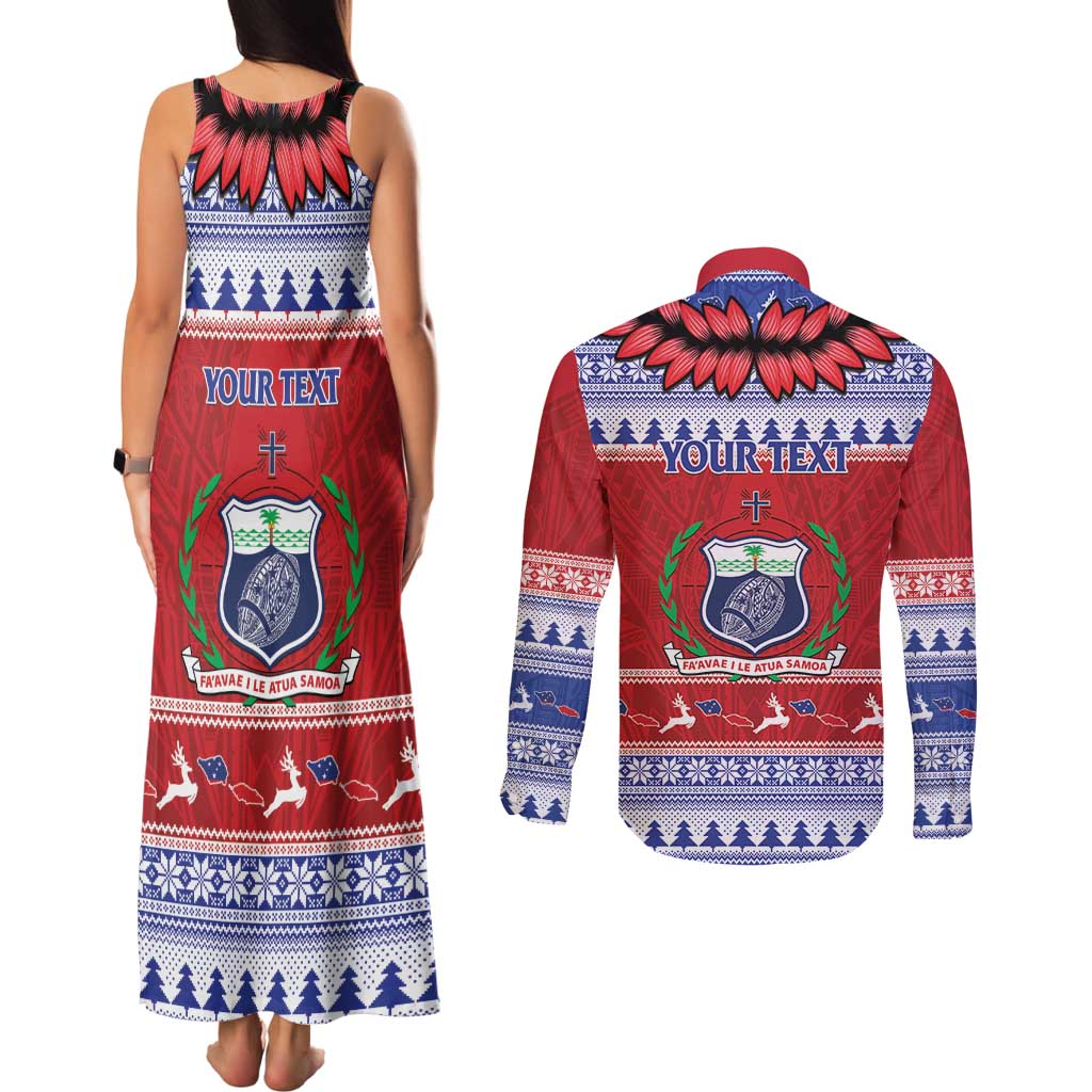 Personalised Toa Samoa Rugby Christmas Couples Matching Tank Maxi Dress and Long Sleeve Button Shirt Ula Fala Samoan Pattern Red - Polynesian Pride