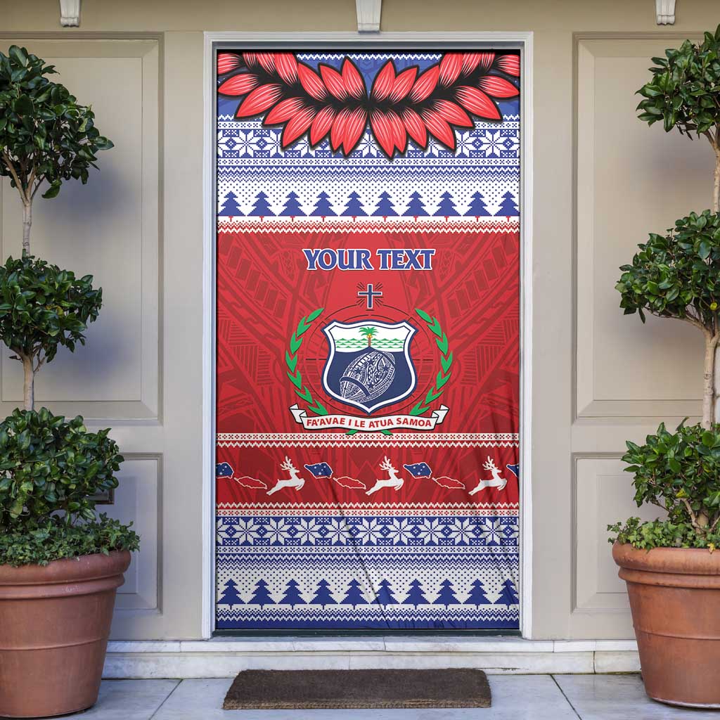 Personalised Toa Samoa Rugby Christmas Door Cover Ula Fala Samoan Pattern Red - Polynesian Pride