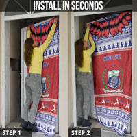 Personalised Toa Samoa Rugby Christmas Door Cover Ula Fala Samoan Pattern Red - Polynesian Pride