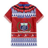 Personalised Toa Samoa Rugby Christmas Family Matching Off The Shoulder Long Sleeve Dress and Hawaiian Shirt Ula Fala Samoan Pattern Red - Polynesian Pride