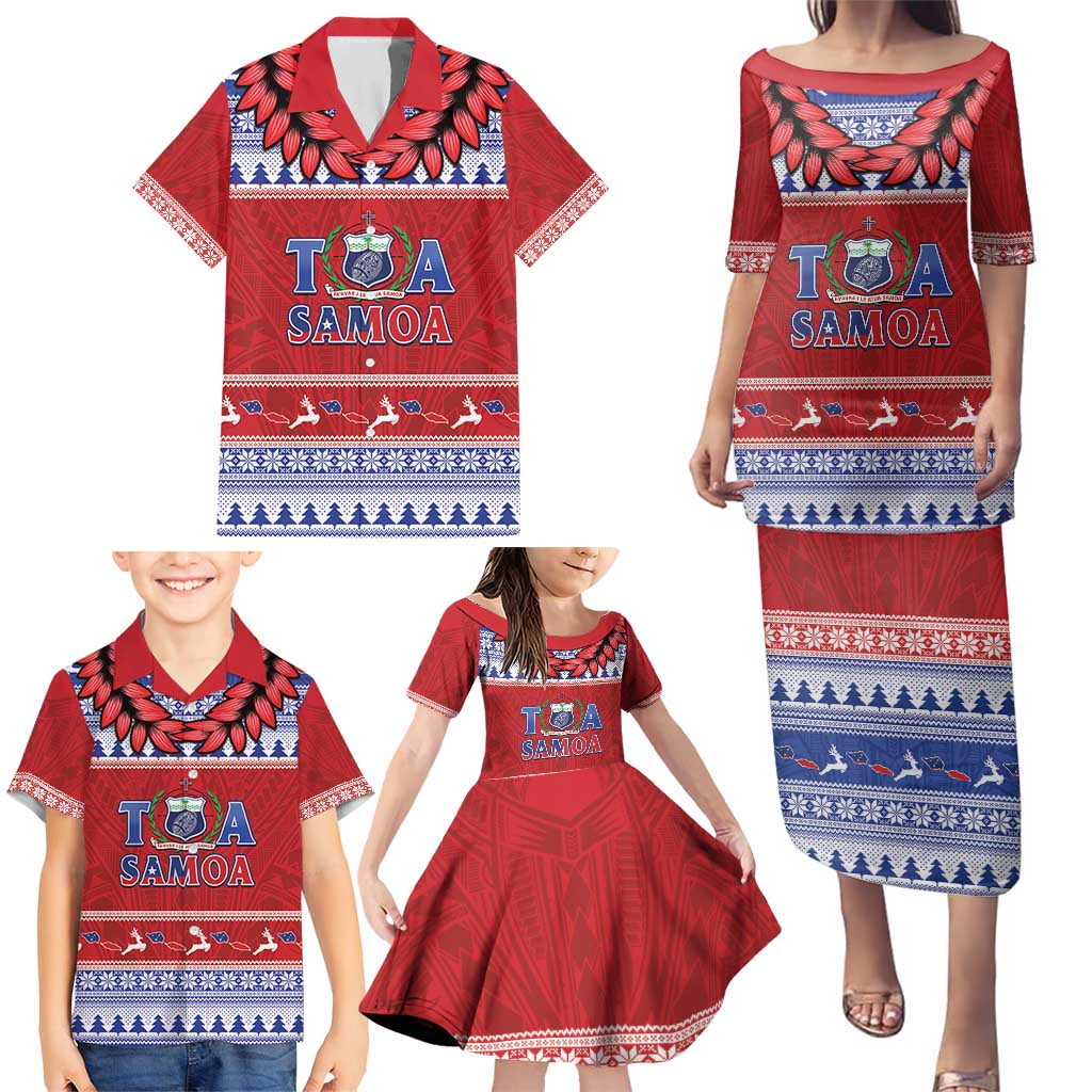 Personalised Toa Samoa Rugby Christmas Family Matching Puletasi and Hawaiian Shirt Ula Fala Samoan Pattern Red - Polynesian Pride