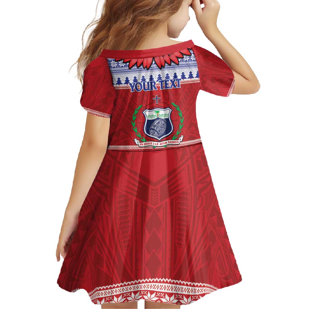 Personalised Toa Samoa Rugby Christmas Family Matching Short Sleeve Bodycon Dress and Hawaiian Shirt Ula Fala Samoan Pattern Red - Polynesian Pride