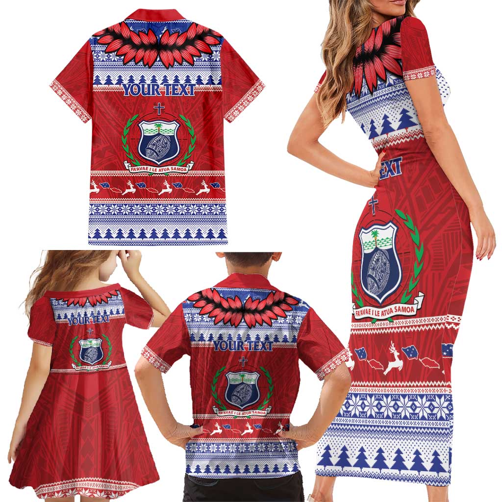 Personalised Toa Samoa Rugby Christmas Family Matching Short Sleeve Bodycon Dress and Hawaiian Shirt Ula Fala Samoan Pattern Red - Polynesian Pride